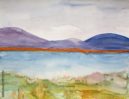 Watercolor Landscape With Lake © Metamorphosa