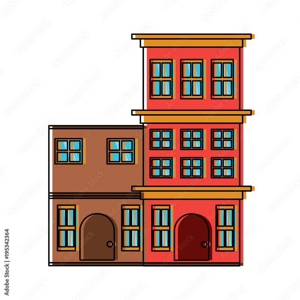 Residential houses over white background, colorful design. vector illustration