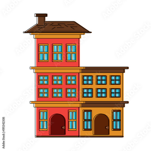 Residential houses over white background, colorful design. vector illustration