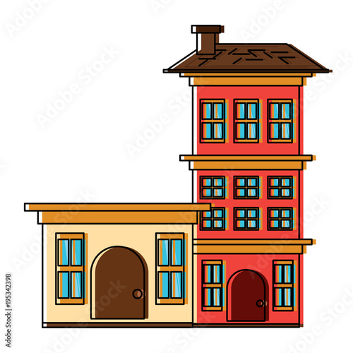 Residential houses over white background, colorful design. vector illustration