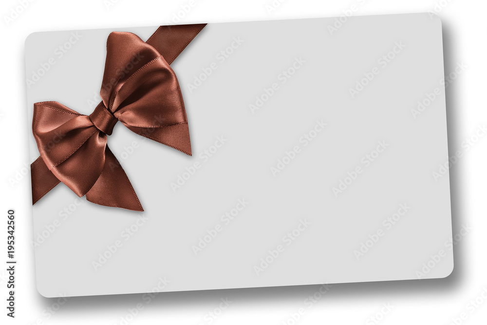 Greeting card with brown-chocolate satin ribbon and bow, isolated on white background Greeting card with brown-chocolate satin ribbon and bow, isolated on white background