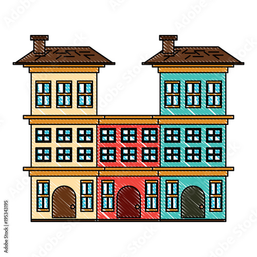 Residential houses over white background, colorful design. vector illustration