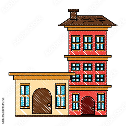 Residential houses over white background, colorful design. vector illustration