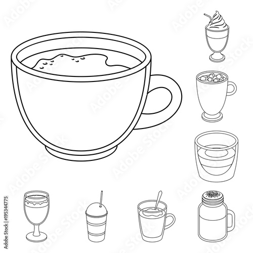 Different kinds of coffee outline icons in set collection for design. Coffee drink vector symbol stock web illustration.