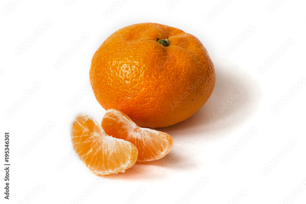 mandarin and mandarine slices isolated on white background mandarin and mandarine slices isolated on white background