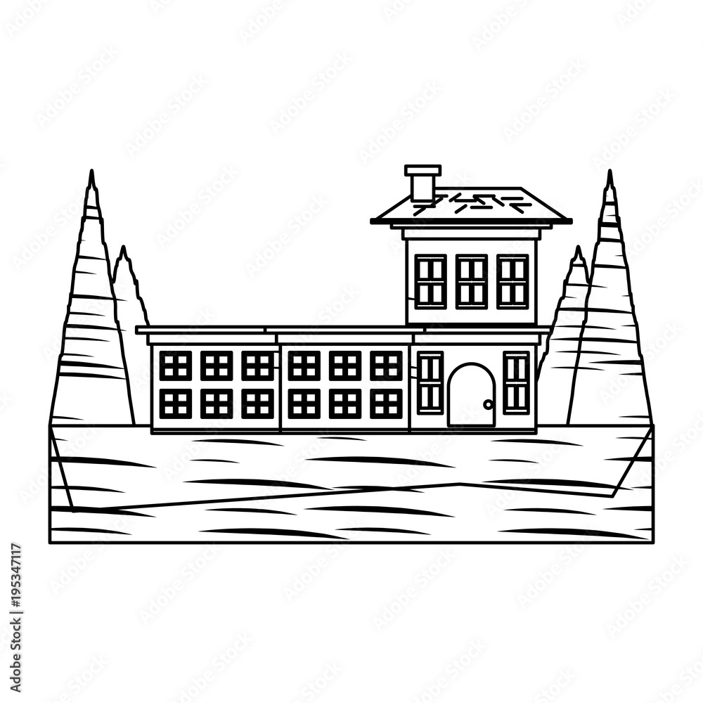 sketch of Big house surrounded by trees over white background vector illustration