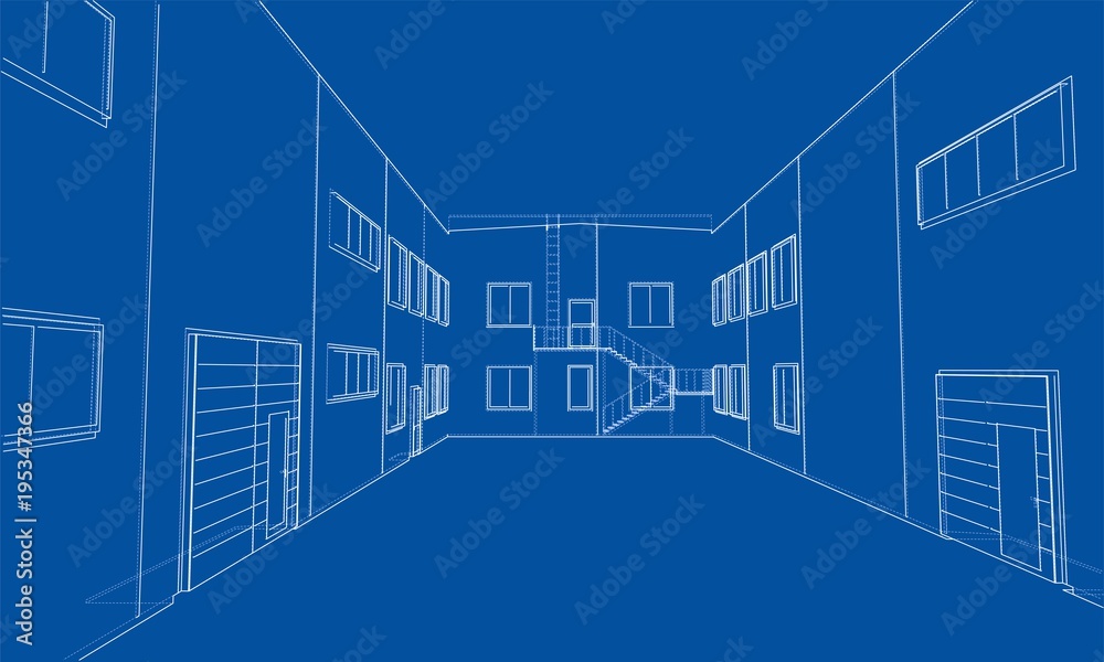 Concept of building. Vector rendering of 3d
