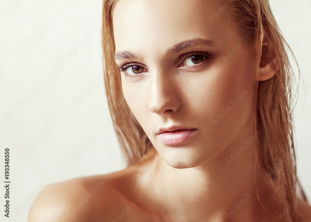 Happy beautiful girl. Nude fashion portrait of a white-haired girl. Expressive facial expressions .Cosmetology and Spa Happy beautiful girl. Nude fashion portrait of a white-haired girl. Expressive facial expressions .Cosmetology and Spa