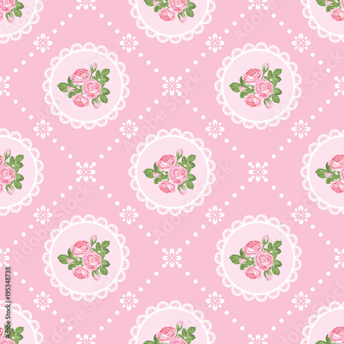Shabby chic rose seamless pattern background