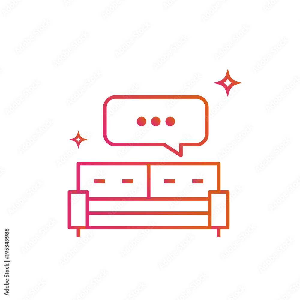 Bed or sofa. Speech bubble. Icon. Gradient line vector illustration isolated on white background. Bed or sofa. Speech bubble. Icon. Gradient line vector illustration isolated on white background.