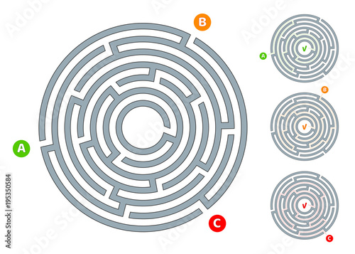 Abstract circular maze labyrinth with an entry and an exit A flat illustration on a white background A puzzle for logical thinking finding an exit solving in a game form Isolated Vector graphics