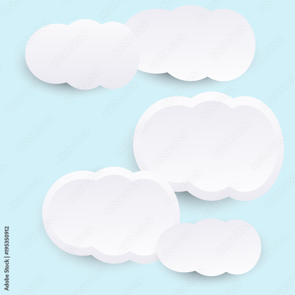 white paper clouds with light blue sky vector background