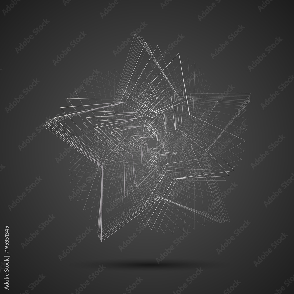 Creative abstract cyclic spinning spiral star on a dark gray background Pattern of swirling metal lines for design and creativity Linear technology Decorative design element Abstract background Vector