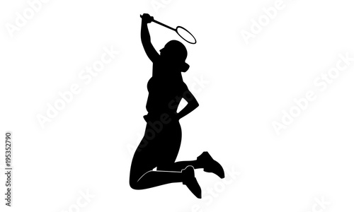 silhouette of female badminton players jumped