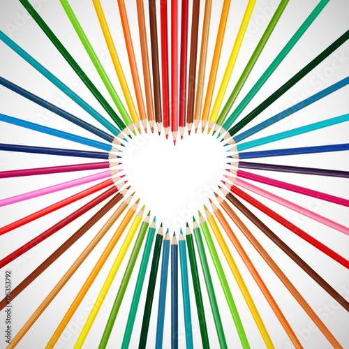 Set of colorful pencils in middle of heart shape