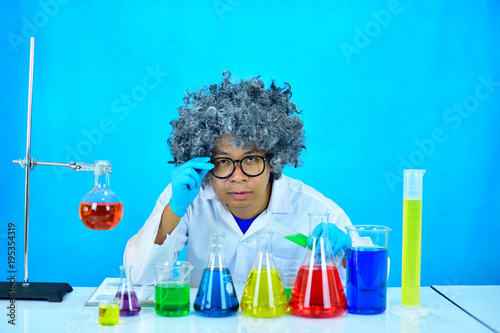 Crazy man scientist in research laboratory
