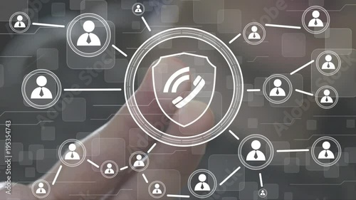 Businessman presses button phone shield security virus on virtual digital electronic user interface.