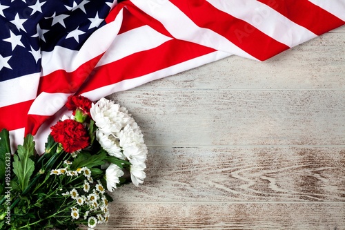 Fototapeta Naklejka Na Ścianę i Meble -  USA flag on wood background