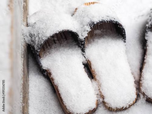 Japanese Geta (wooden sandals) in snow