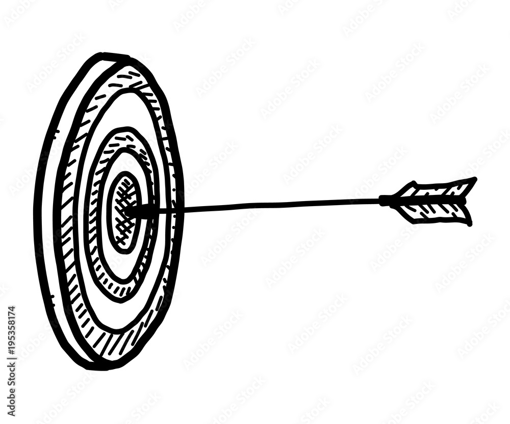 archery on target / cartoon vector and illustration, black and white