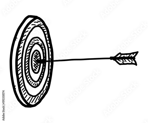 archery on target / cartoon vector and illustration, black and white, hand drawn, sketch style, isolated on white background. photo