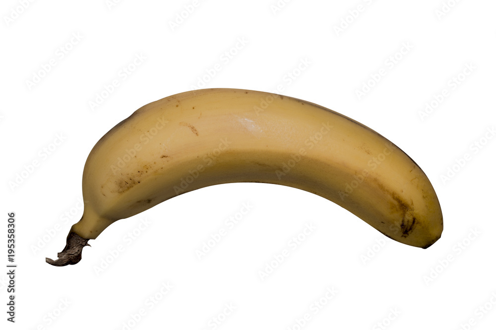 Ripe yellow banana on a white background