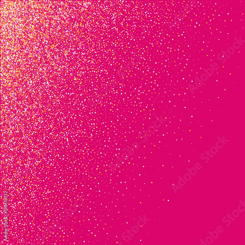 Gold background Vector illustration Many gold shiny glitter confetti on pink background