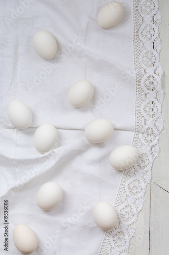 eggs on a white towel, top view