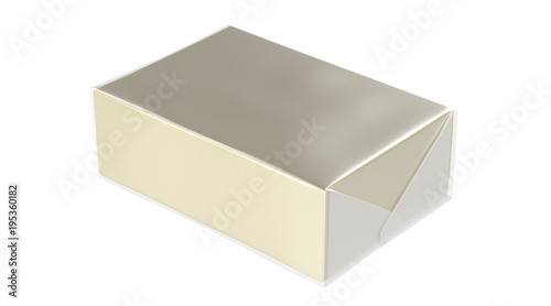 3D realistic render of isolated plastic transparent wrap box with shadow,(butter, spread, soap mock up) on white background.