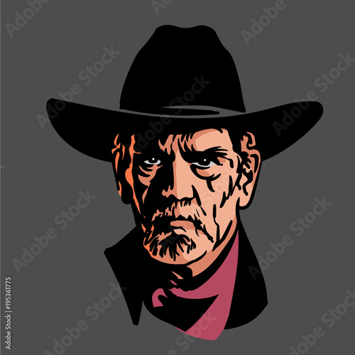 Classic old western style cowboy with hat and bandana. Cartoon sketch style.