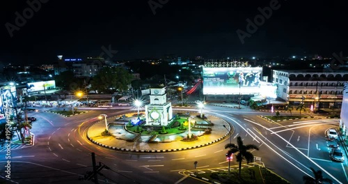 Aerial view time lapse of Phuket famous roundabout intersection.