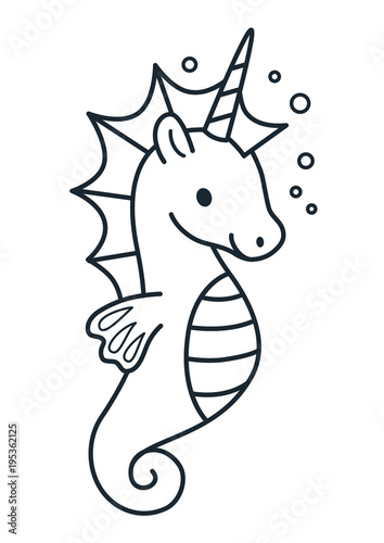 Cute unicorn  simple cartoon vector illustration. Simple flat line doodle icon contemporary style design element isolated on white. Magical creatures, fantasy, fairy, dreams theme.