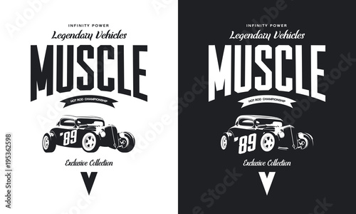 Photographie Vintage custom hot rod black and white tee-shirt isolated vector logo