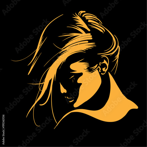 Woman face silhouette in backlight. Low Key.