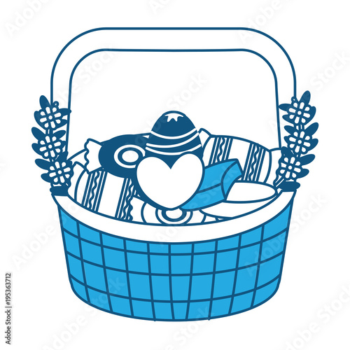 Basket with candies icon over white background, blue shading design. vector illustration