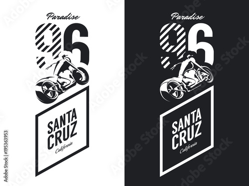 Vintage motorcycle black and white isolated vector logo.
Premium quality biker gang logotype tee-shirt emblem illustration.