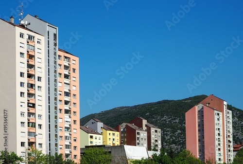 Nova Gorica, Slovenia. Bright colorful buildings made up in socialist modernism architecture style © luca piccini basile