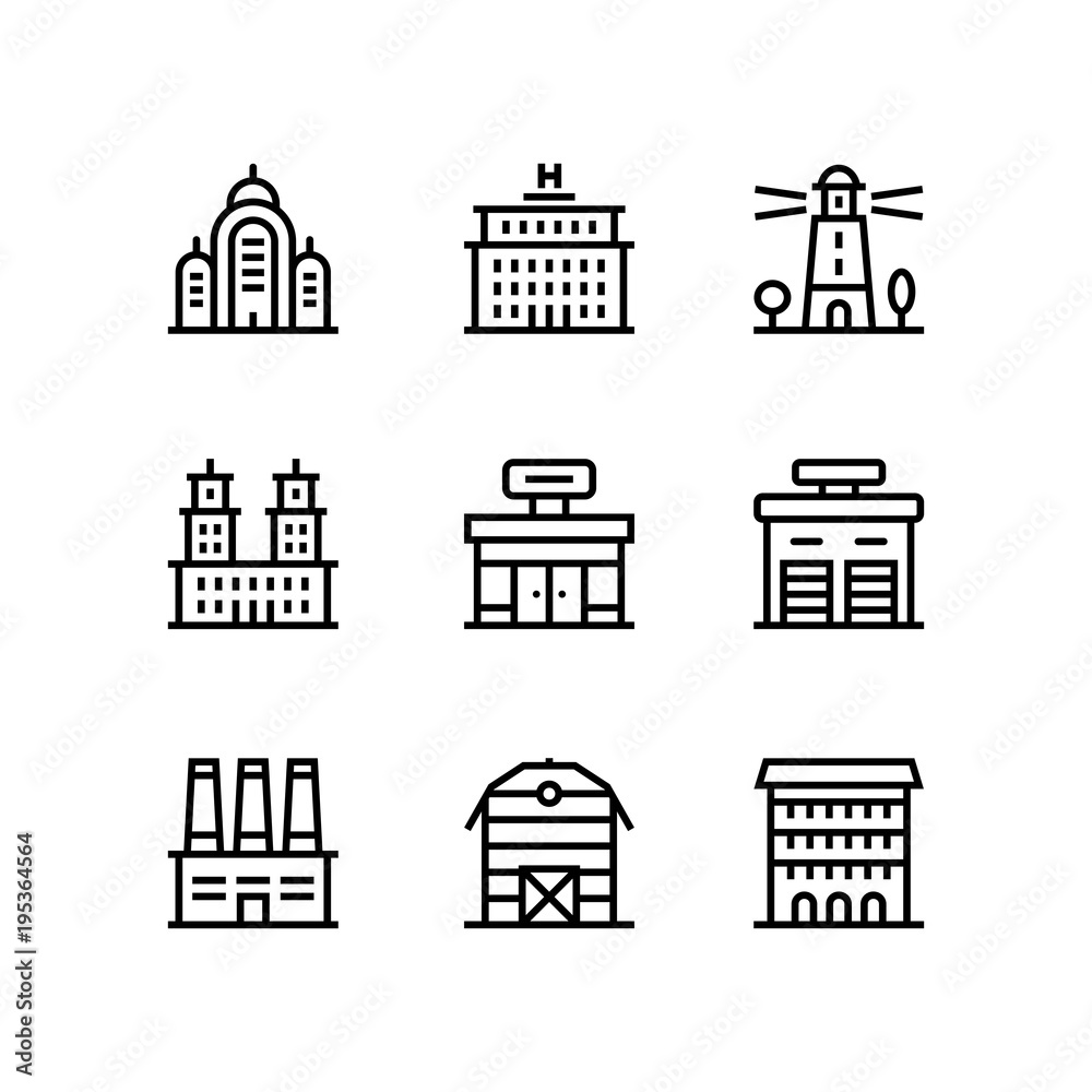 Buildings, real estate, house icons for web and mobile design pack 4
