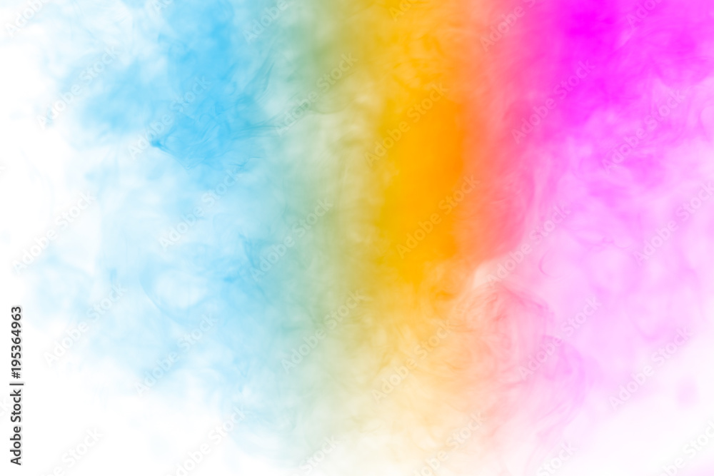 Abstract multicolored smoke on white background. Abstract bright colorful smoke on background. Color clouds.