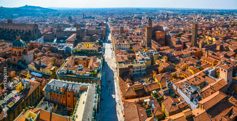 Fotobehang Chocoladebruin Panorama of Bologna from a bird's eye view #195365191