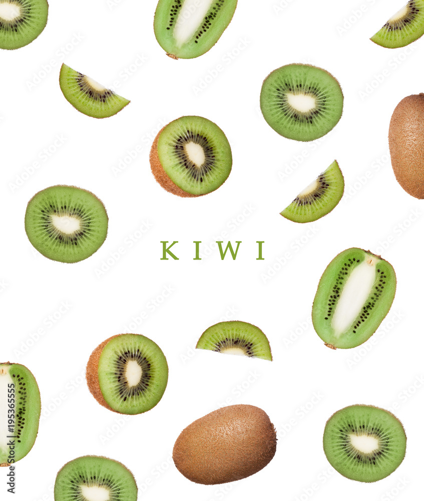 Fototapeta premium Seamless pattern with kiwi. Tropical abstract concept. Fruit on the white background.