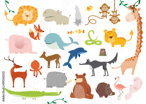 Creative Cute Wild Animals vector illustrations