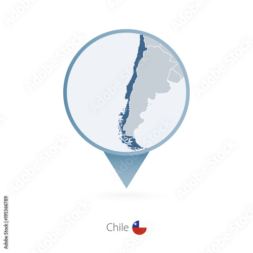 Map pin with detailed map of Chile and neighboring countries.