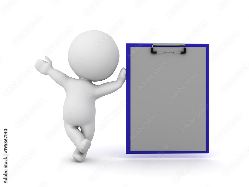 3D Character waving and leaning on a clipboard 3D Character waving and leaning on a clipboard