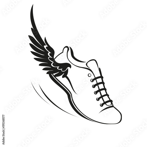 Sports shoes for running, running shoe with a wing. Vector illustration.