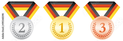 Tricolor medals set. Victory German athletes. Vector illustration.