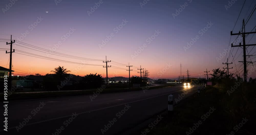 Time lapse of a beautiful twilight filmed from a roadside of a countryside, Chiang Rai province. Time lapse of a beautiful twilight filmed from a roadside of a countryside, Chiang Rai province.