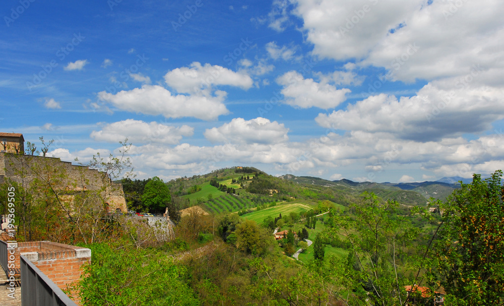 View of the beautiful Italian countryside from the medieval town of Montone in Umbria