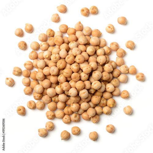 uncooked chickpea isolated on white, top view