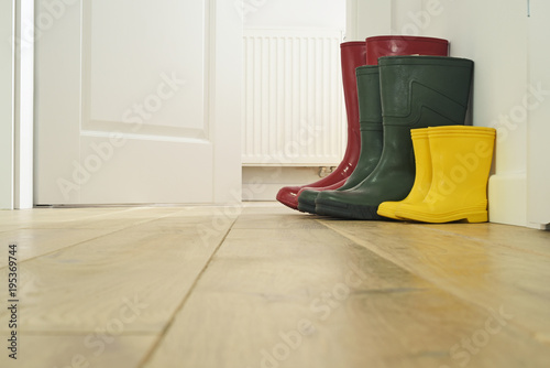 Three pairs of wellingtons photo